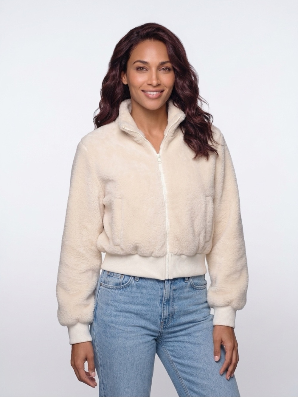 Aeropostale Cream Sherpa Teddy Zip-Up Jacket Size L